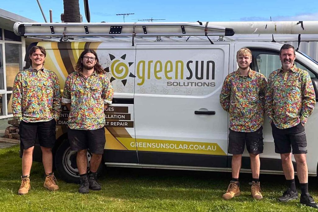Green Sun Solutions team and van Green Sun Solutions team members standing with company van